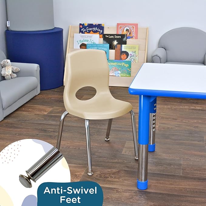 Children’s Factory MyPosture Plus 14" Chair, Tan with Chrome Legs, 2 Pack, Stackable Ergonomic Seating Solution for Classrooms and Homeschools