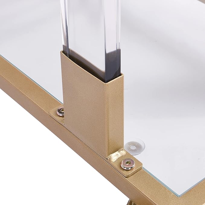 Goujxcy Clear Sofa Side Table C Shaped End Table with Wheels, Rolling Acrylic Bedside Laptop Snack Table TV Tray, Mobile Breakfast Tray Table with Tempered Glass Shelves and Clear Acrylic Frame