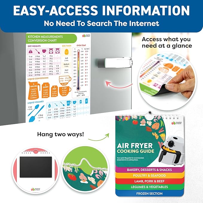 Air Fryer Cheat Sheet & Kitchen Conversion Chart Magnets - Set of Air Fryer Cooking Guide Booklet & Measurements Conversion Chart - Air Fryer Baking Kitchen Accessories - Kitchen Gifts Gadgets 2025