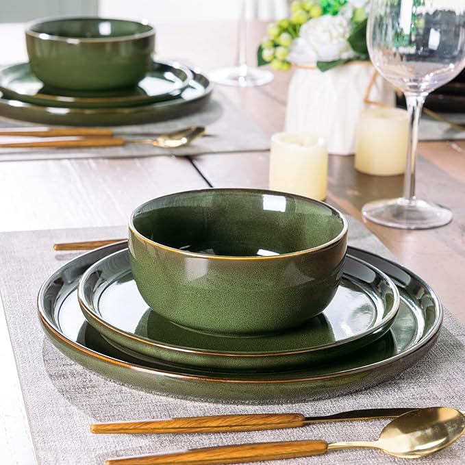 AmorArc Stoneware Dinnerware Sets,Round Reactive Glaze Ceramic Plates and Bowls Set,Highly Scrath Resistant | Dishwasher & Microwave Safe Dishes,Service for 6 (18pc)