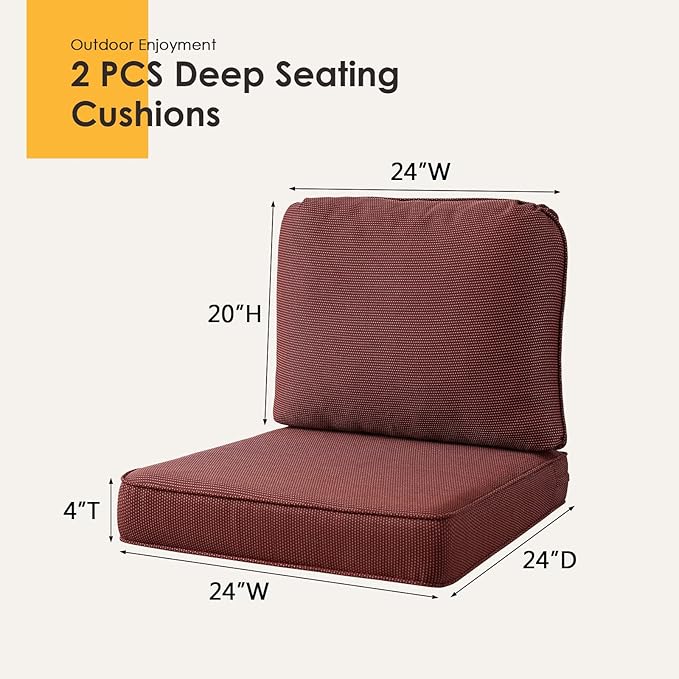Outdoor Cushions for Patio Furniture Set of 2, 24"x24" Water Repellent Chair Cushions Removable Seat Bottom & Back Cushion Covers for Chair, Sofa, Couch, Tan Dotted Red Base