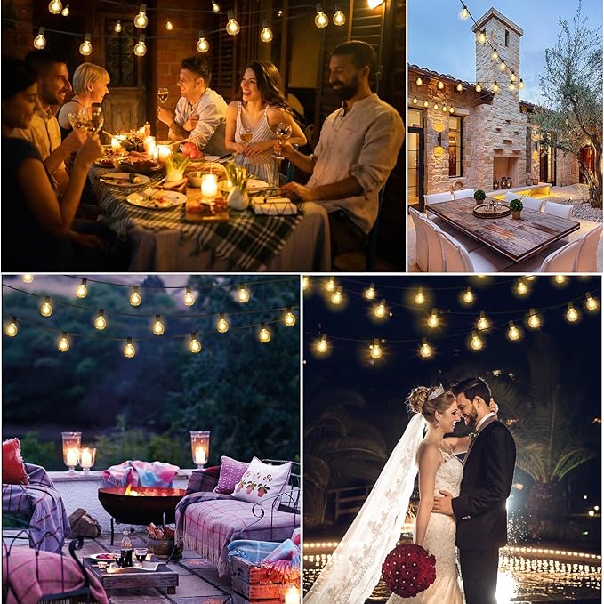 Mlambert 48FT Solar String Lights with Remote, Outdoor Waterproof Patio Lights with 18 LED Shatterproof G40 Bulbs(1 Spare) for Backyard-Black Wire