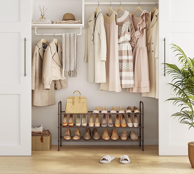 Hoctieon 3 Tier Mesh Style Shoe Rack, Entryway Shoe Shelf, Shoe Storage Organizer, Shoe Rack for Closet, Space Save for Bathroom, Garage, Hallway, Bedroom, Living Room, Brown