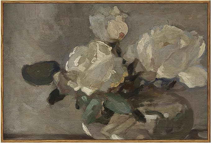 InSimSea Vintage Flower Canvas Wall Art Framed Wall Decorations, Mid Century Modern Wall Decor, Botanical Wall Art for Farmhouse Kitchen Office Bathroom Decor 16X24 Inch, Blumenstillleben