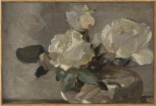 InSimSea Vintage Flower Canvas Wall Art Framed Wall Decorations, Mid Century Modern Wall Decor, Botanical Wall Art for Farmhouse Kitchen Office Bathroom Decor 16X24 Inch, Blumenstillleben