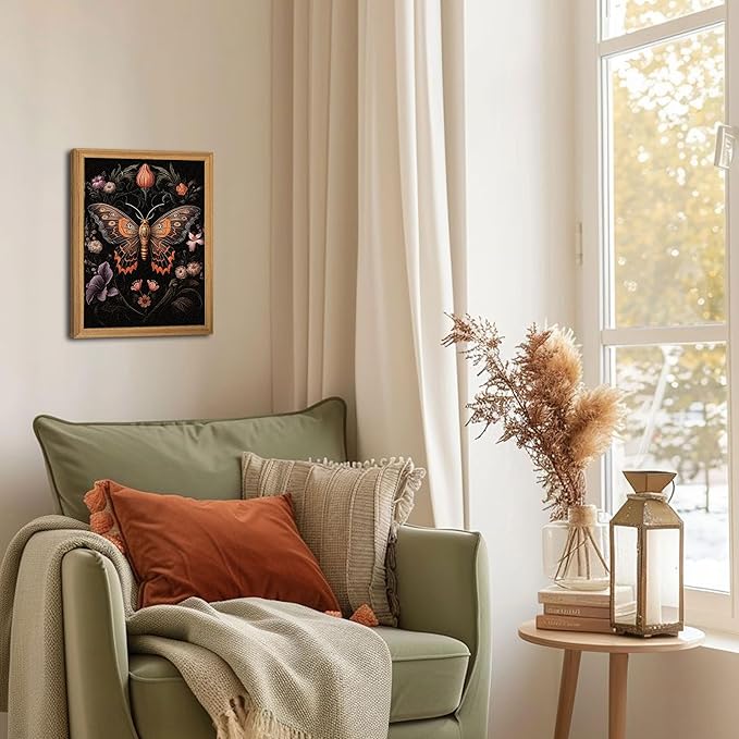 Framed Vintage 3D Textured Wall Art - Gothic Butterfly Wall Decor - Hand Drawn Sandstone Nature Botanical Pictures for Living Room Bedroom Home Decor 8x10in