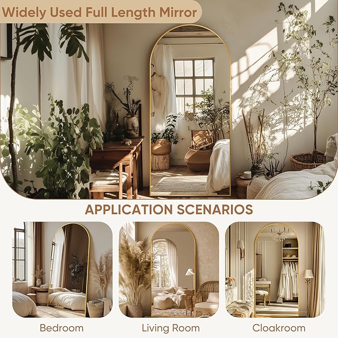 Full Length Mirror, 76"x34" Oversized Arched Mirror Large Standing Mirrors, Tall Mirrors Body Floor Mirror for Bedroom Living Room Aluminum Frame,Gold