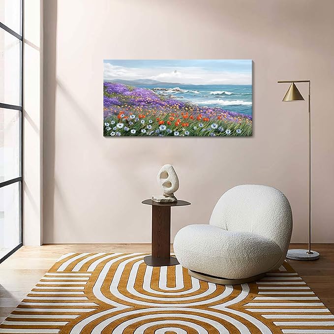 YDYSUNE Coastal Wall Art Ocean Farmhouse Picture for Living Room Blue Modern Home Bedroom Decoration Beach Painting Seascape Framed Artwork Decor 20×40IN