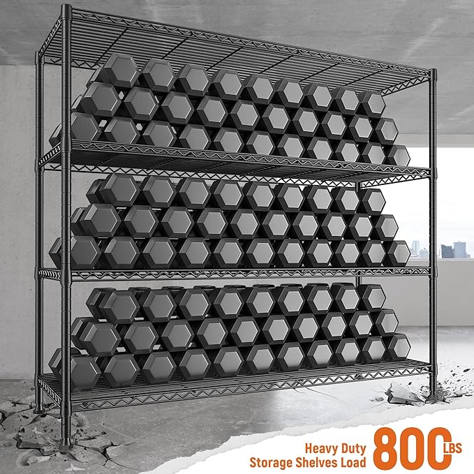 REIBII Storage Shelves 45.3''W Wire Shelving Unit 4 Tier Metal Shelves for Storage Rack Metal Shelving for Pantry Shelves Kitchen Steel Shelving, 45.3''W*63''H*17.7" D, 2 Pack