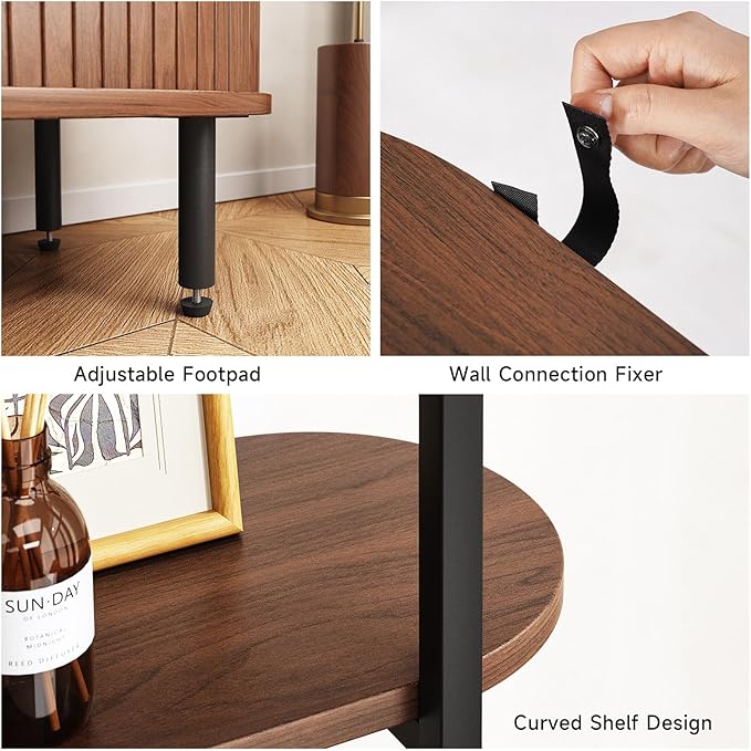 71" Tall Bookshelf, 4-Tier Book Shelf with Storage Cabinet, Modern Bookcase with Sliding Door and Adjustable Footpad, Freestanding Storage Organizer Bookshelf for Living Room, Bedroom, Walnut