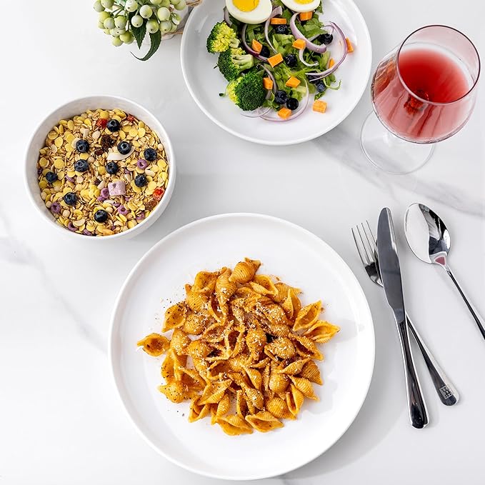 GBHOME Ceramic Dinnerware Sets, 12 Pieces Stoneware Dinnerware Set, Plates and Bowls Sets, Dishwasher & Microwave Safe Dishes | Service for 4 -White