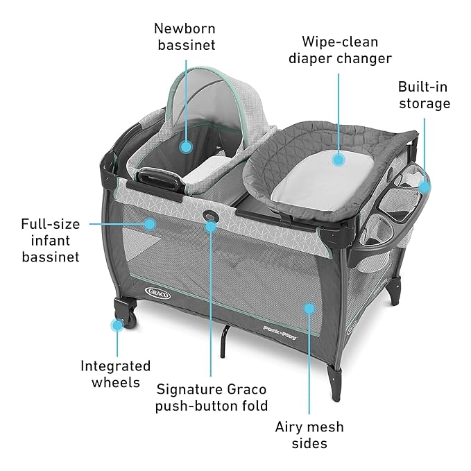 Graco Pack 'n Play Close2Baby Bassinet Playard Features Portable Bassinet Diaper Changer and More, Derby