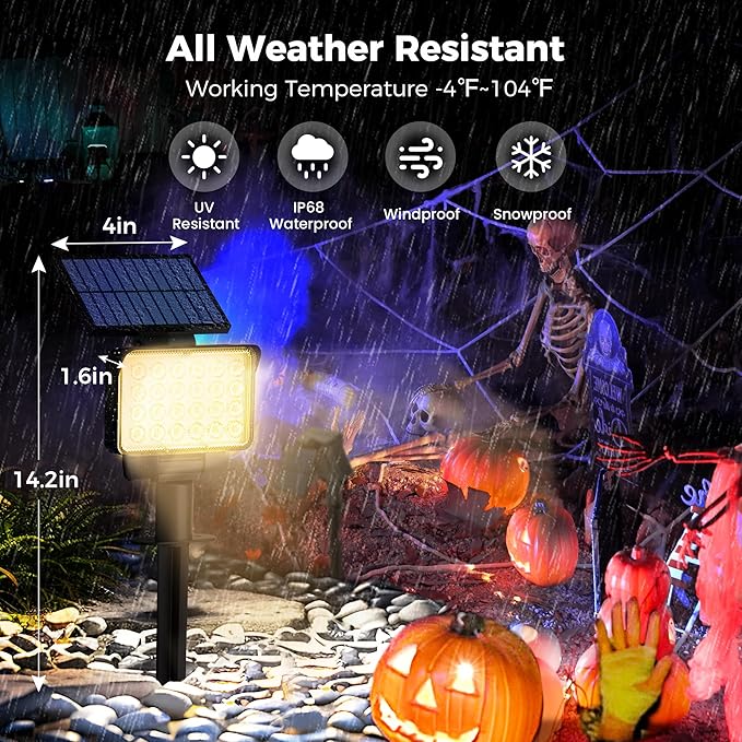 Solar Spot Lights Outdoor Waterproof for Flag, Tree, House, Garden, Yard, Landscape Spotlights for Accent Uplighting Halloween Christmas Decorations-2 Pack