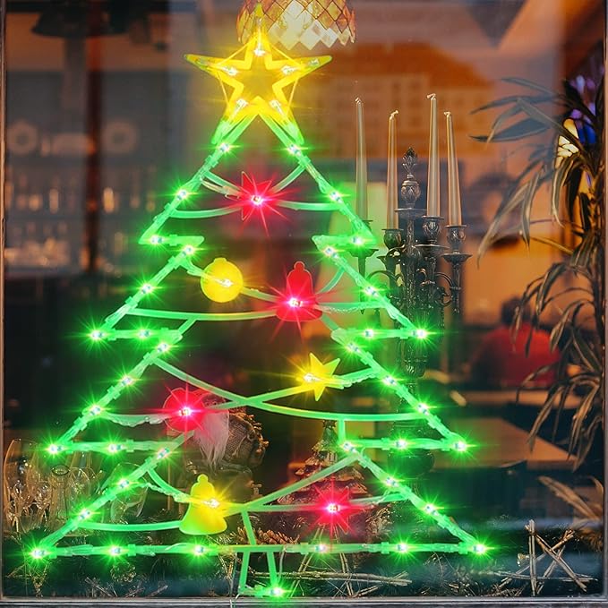 Christmas Decorations - 16" Christmas Window Silhouette Lights - 4 Pack Colour Lighted Santa & Reindeer & Christmas Tree & Bell for Holiday Indoor and Outdoor Wall Door Window Decorate