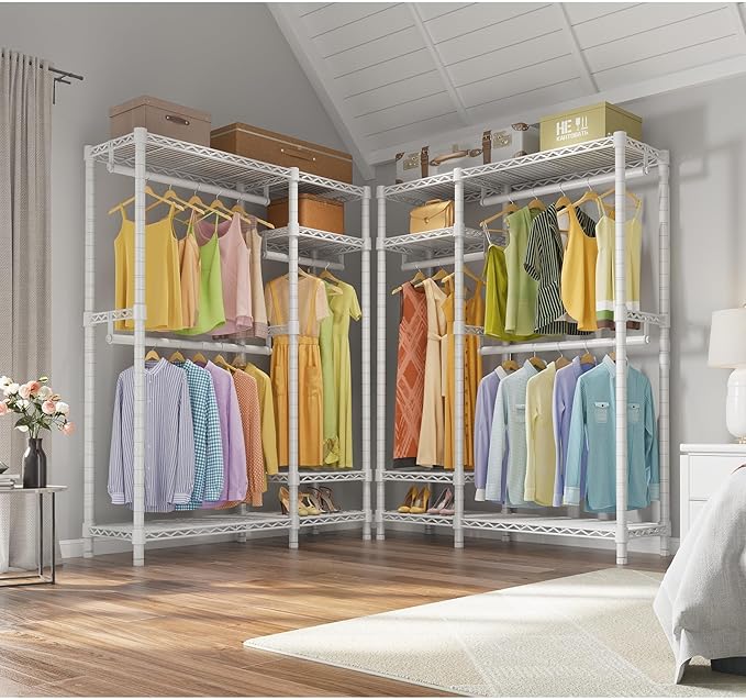 VIPEK V2S Heavy Duty Clothes Rack 4 Tiers Wire Shelving Garment Racks with 3 Hanging Rods Compact Freestanding Closet Metal Closet Rack, Max Load 700LBS, White