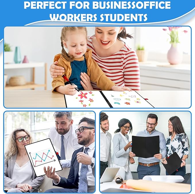 Double-Sided White Board 12x9 inch - Ultra-Thin 0.3" Portable Dry Erase Board with 3 Markers & Anti-Ghosting Surface | Magnetic-Ready | Foldable for Office, School, Travel, Homeschool (Black)