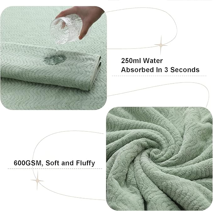 Green Bath Towel Set of 4, 35x70 Inches Oversized Bath Towels Extra Large Microfiber Shower Towels Textured Ultra Soft Absorbent Quick Dry Towel Bath Sheets for Adults Bathroom Hotel Spa