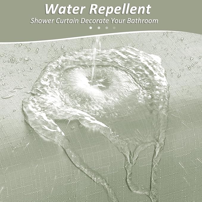 Sage Green Shower Curtains for Bathroom, Ombre Textured Fabric Shower Curtain Set, Hotel Spa Luxury with 12 Hooks, Machine Washable, Decorative Bathroom Curtain 72 x 72