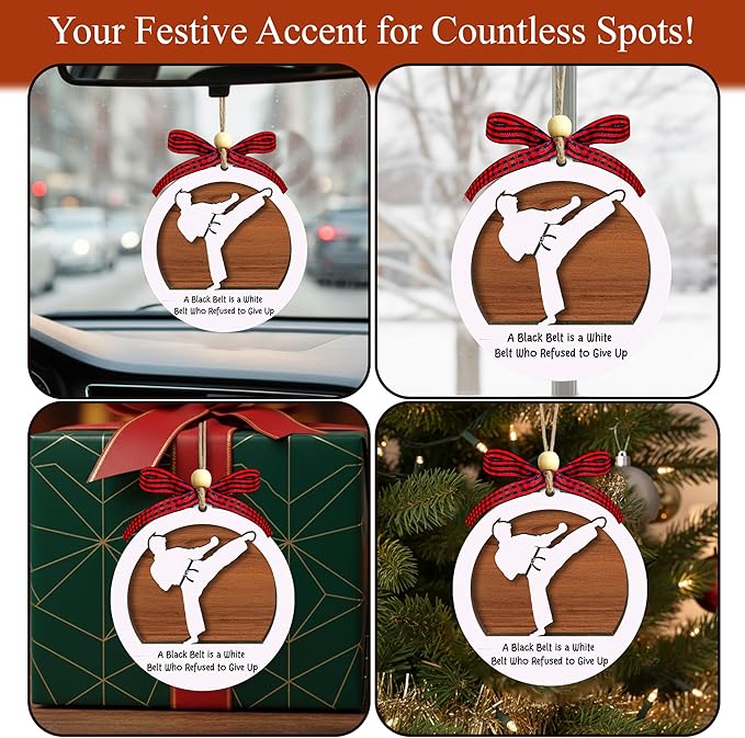 Karate Christmas Ornament 2025 - Black Belt 2 Layer Wooden Christmas Ornament - Karate Gifts for Men Woman - Martial Arts Gifts for Boys, Girls, Instructor - Martial Arts Christmas Tree Hanging Decor