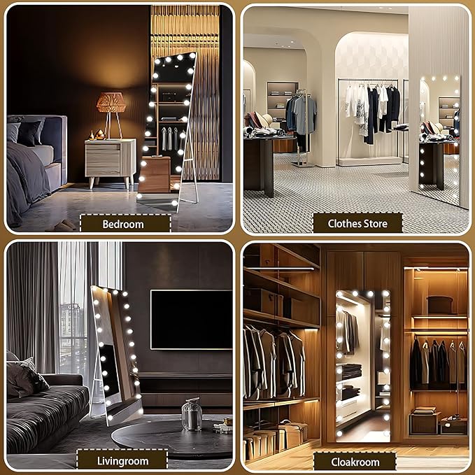 66x22 Hollywood Full Length Mirror with Light, 22 Dimmable Bulbs & 3 Color Smart Touch Control, Distortion Free, Tempered Glass & Shatter Proof Film, Safe Full Body Mirrors with Stand