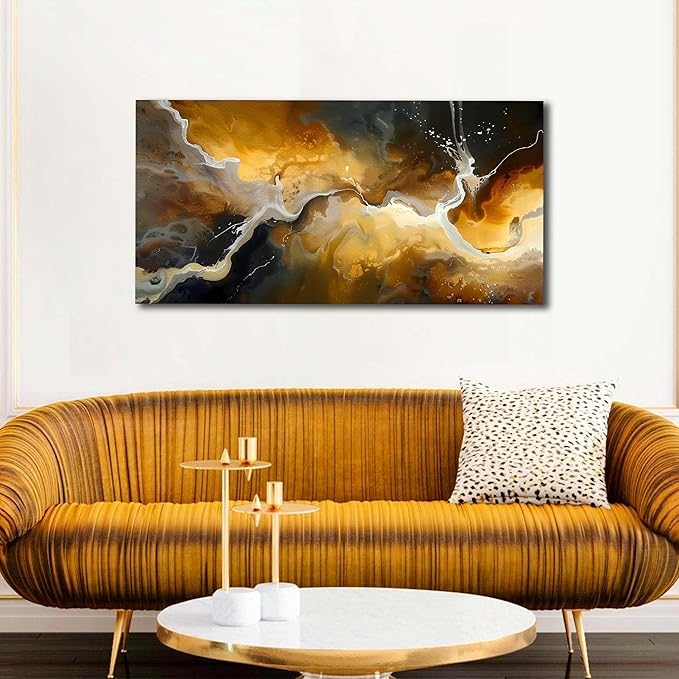 CANEITO Abstract Wall Art for Bedroom, Marble Canvas Wall Decor for Living Room, Black and Gold Picture Print Artwork for Office, Size 40 x 20 Inches