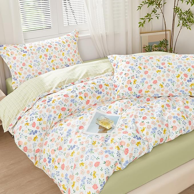 SAPHREAS King Size Colorful Flowers Duvet Cover Set 3pcs Botanical Floral Bedding Comforter Cover Set 100% Cotton 1 Duvet Cover 104"x90" 2 Pillow Shams, Comforter Not Included