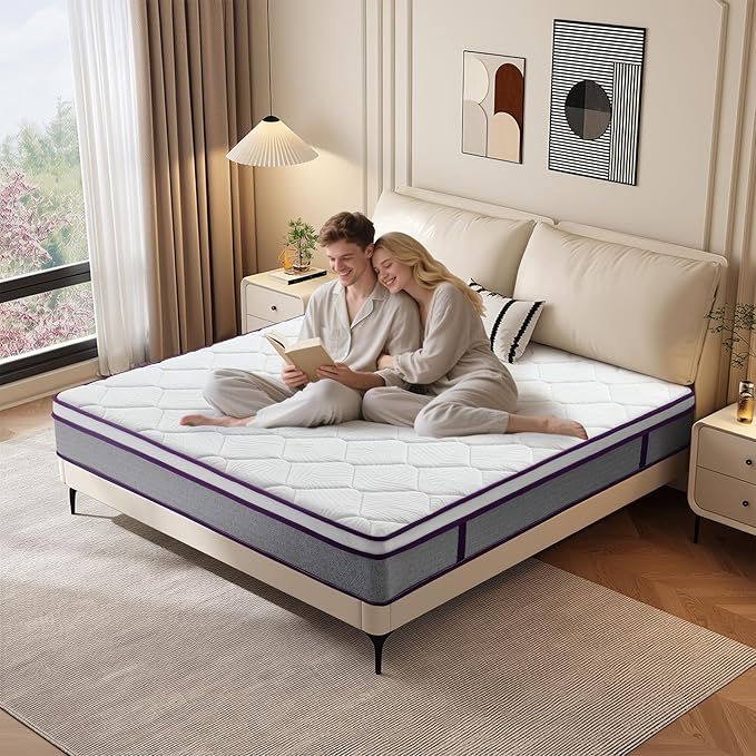 Queen Hybrid Mattress, 10 Inch Memory Foam Mattresses with Gel Memory Foam & Zoned Pocket Coils, Pressure Relief, Motion Isolation, Soft & Breathable Queen Mattress in a Box, Edge Support