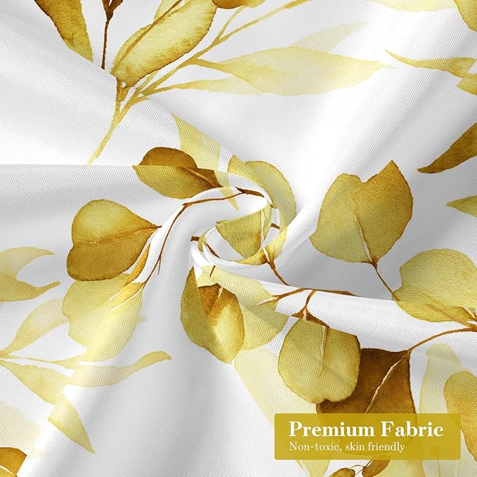 MitoVilla Yellow Floral Shower Curtain, Modern Plants Botanical Fabric Cloth Shower Curtains for Rustic Vintage Bathroom Decor, Fall Watercolor Eucalyptus Leaf, 72x72