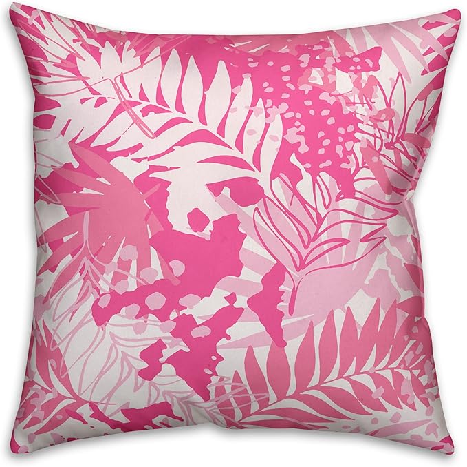 Pink Palms Indoor/Outdoor Pillow | Decorative Pillows for Living Room Couch Bed Sofa Patio, Fluffy Soft Cushion | Water Resistant Pink, 18x18