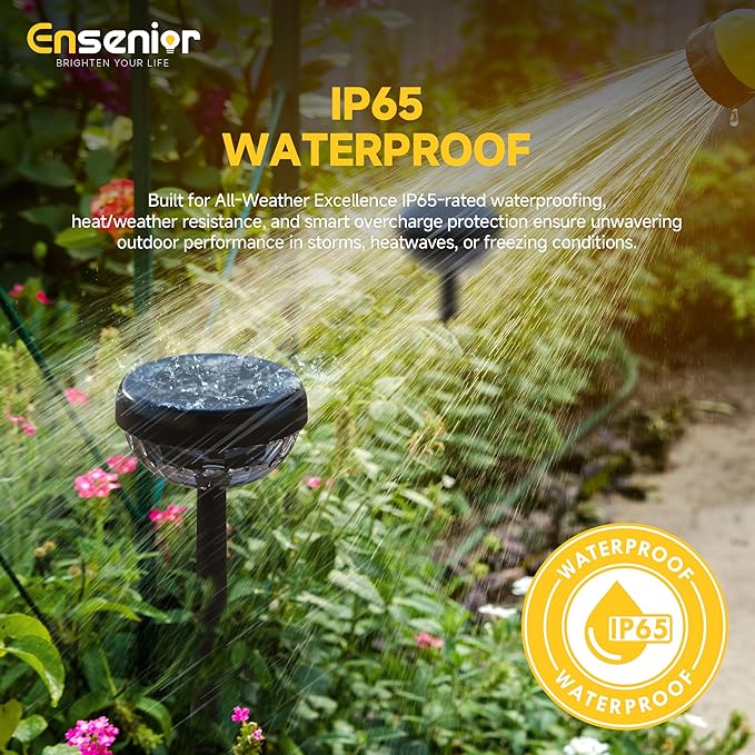 Ensenior 6-Pack Solar Lights Outdoor, Auto ON/Off 3000K LED Solar Garden Lights for Pathway, Yard, Patio, Walkway, Flower Bed, Waterproof, Energy-Efficient Landscape Lighting, Adjustable Height