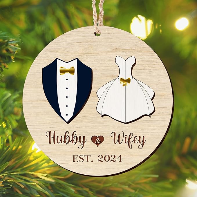 Couple Gifts for Men Women - Christmas Decorations Wooden Ornaments - Bridal Shower Engagement Wedding Gifts for Her Him Couples, Just Married Couple Gift Ideas