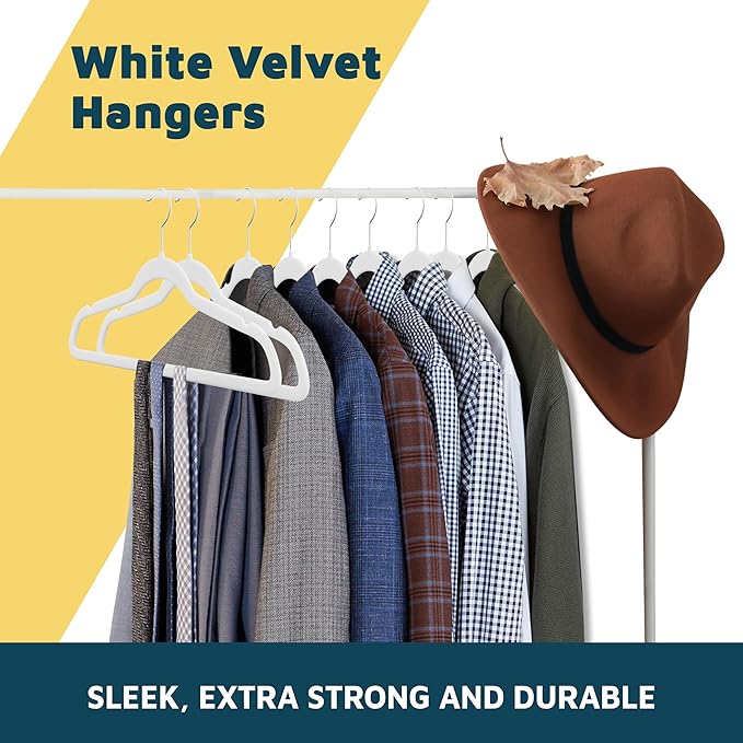 Velvet Clothes Hanger – with 360 Degree Swivel Hook and Non-Slip Shoulder Notch, Holds Up to 10 lbs, Heavy Duty Hanger Set, for Organizing Suit, Dress, Coat, and Clothes, Pack of 20, White