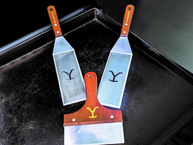 Y Yellowstone Griddle Set - 3pc Tool Kit. Griddle Accessory Set Includes 2 Spatulas/Turners and 1 Scraper | Ideal BBQ Grill Accessories | Authentic Yellowstone Merchandise