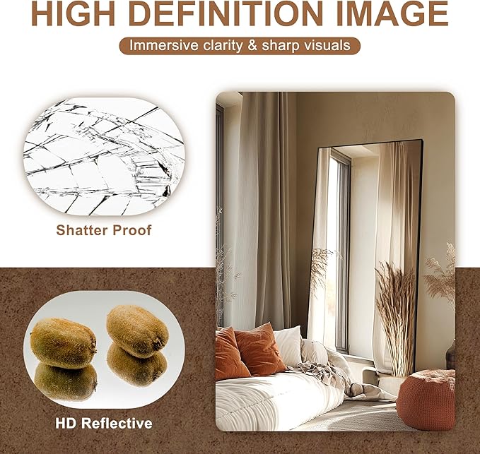 Delma Standing Full Length Mirror with Aluminium Frame for Bedroom Bathroom Living Room(with Stand,70x35-Black)