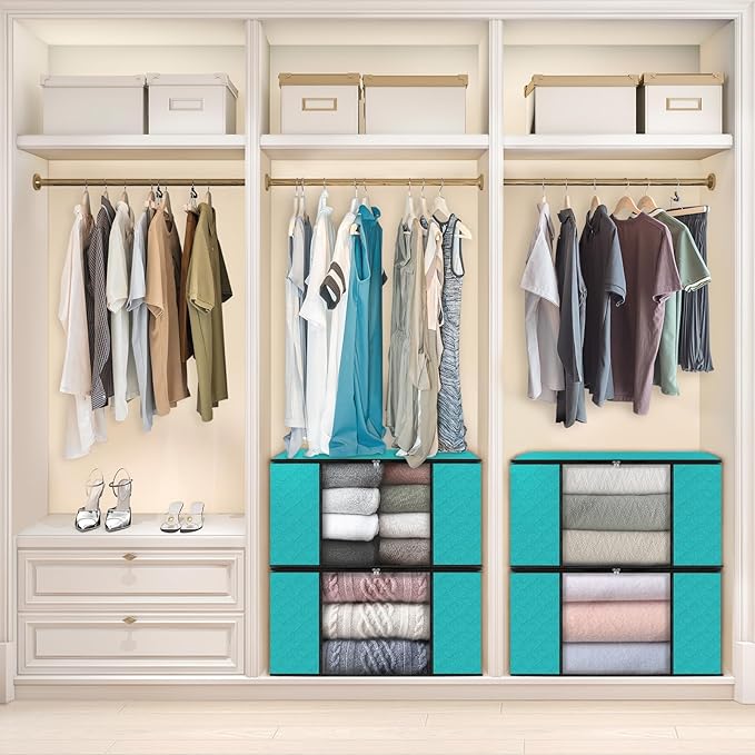 Fab totes 10 Pack Clothes Storage, Foldable Thick Fabric Blanket Storage Bags, Containers for Organizing Bedroom, Closet, Clothing, Comforter,Closet Organization with Handle,Green