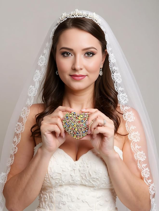 Ayliss Jewelry Trinket Box Heart Shaped Rhinestones Love Jewelry Gift Box Storage Organizer Ring/Earrings/Necklace Women Evening Clutch Rhinestone Purses (Gold)