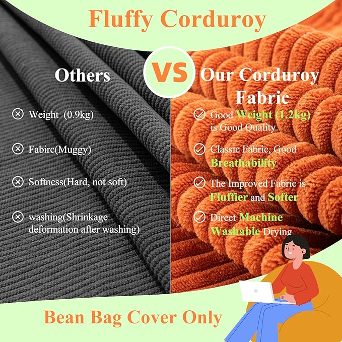 Stuffed Animal Storage Bean Bag Cover (No Filler), Corduroy Kids & Toddler Bean Bag Chair for Teens & Adults, Toy Storage Organizer, Comfy Sofa for Playroom (Dollar Green, Kids (Cover Only）)