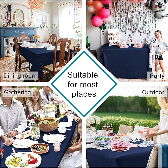 Hiasan Waterproof Tablecloth Rectangle - Washable Fabric Table Cloth for Dining Room Kitchen Birthday Party and Outdoor Use, Navy Blue, 30 x 60 Inch