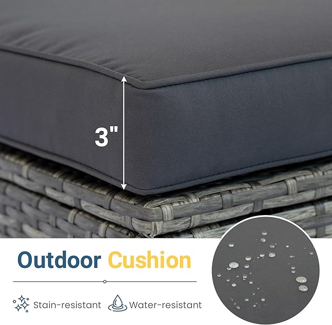 Wisteria Lane 5-Pieces Outdoor Patio Furniture Set, All Weather Wicker Rattan Sectional Sofa Conversation Set with Cushions & Glass Coffee Table for Backyard Porch Garden Balcony, Grey