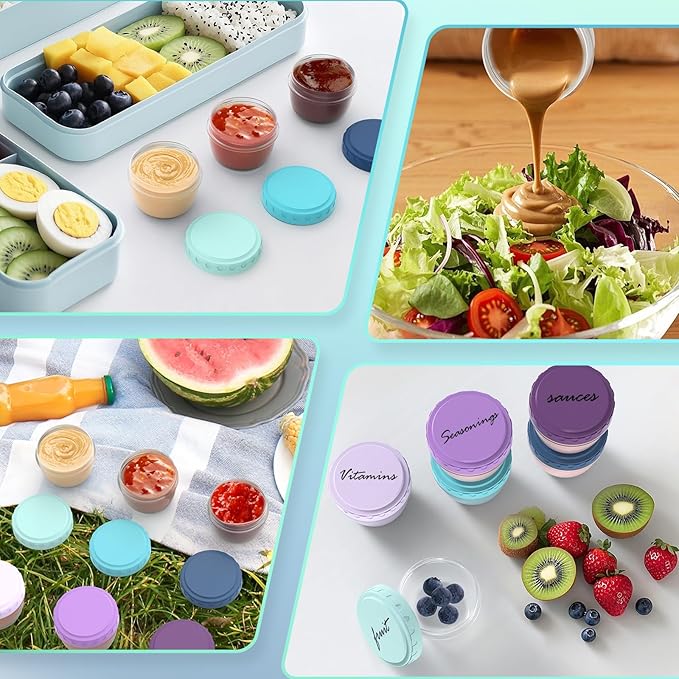 Salad Dressing Containers To Go 2.7 oz Small Condiment with Lids Reusable BPA Free Leakproof Dipping Sauce Cups for Snack,Kitchen Storage,Camping,Travel (12 Pack)