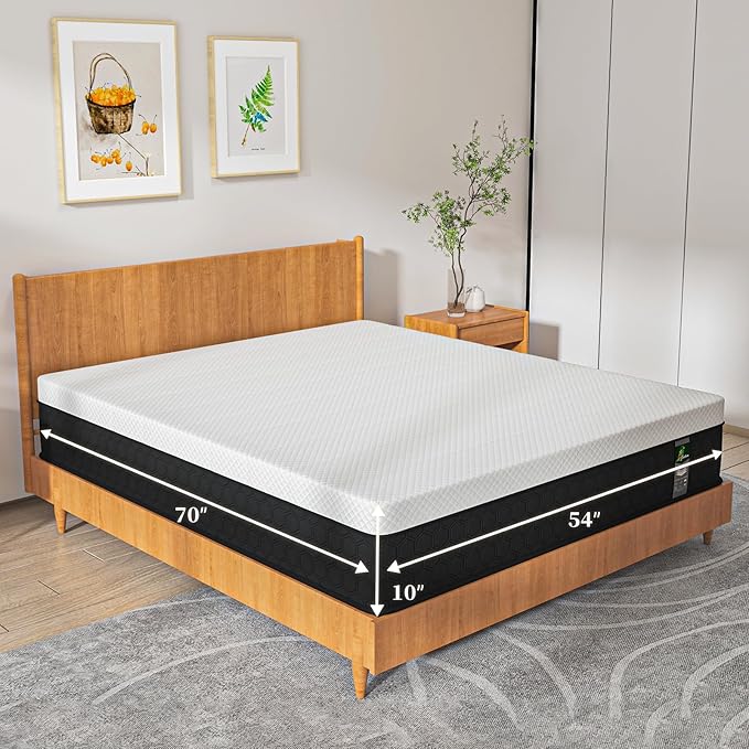 Full Size Mattress, 10 Inch Innerspring Hybrid Mattress in a Box with Memory Foam for Back Pain Relief, Medium Firm Matress with Motion Isolation & Strong Edge Support