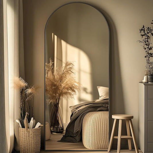 Full Length Mirror, 71"x28" Oversized Arched Mirror Large Standing Mirrors, Tall Mirrors Body Floor Mirror Hanging Mirrors for Bedroom Living Room Aluminum Frame, Black