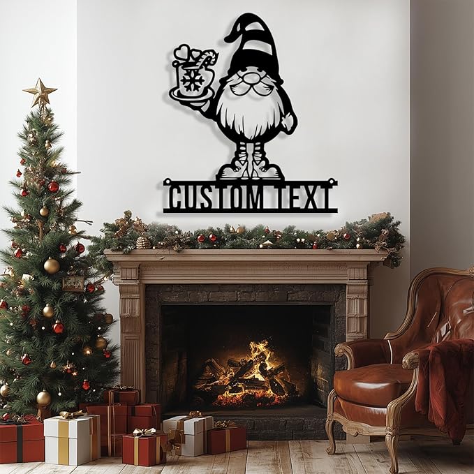 Personalized Christmas Theme Metal Sign, Custom Name Santa Claus Sign Wall Decor, Merry Christmas Tree Signs Outdoor Wall Decoration for Home Living Room, Bedroom, Office, Garden, Porch