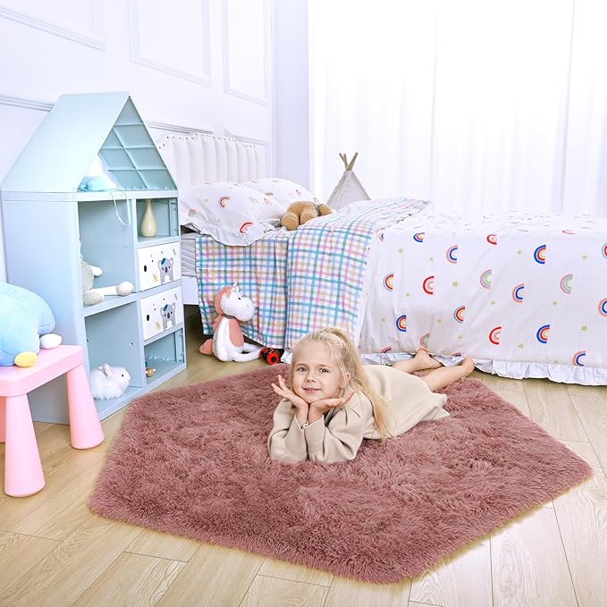 junovo Ultra Soft Rug for Nursery Children Room Baby Room Home Decor Dormitory Hexagon Carpet for Playhouse Princess Tent Kids Play Castle, Diameter 4.6 ft, Blush