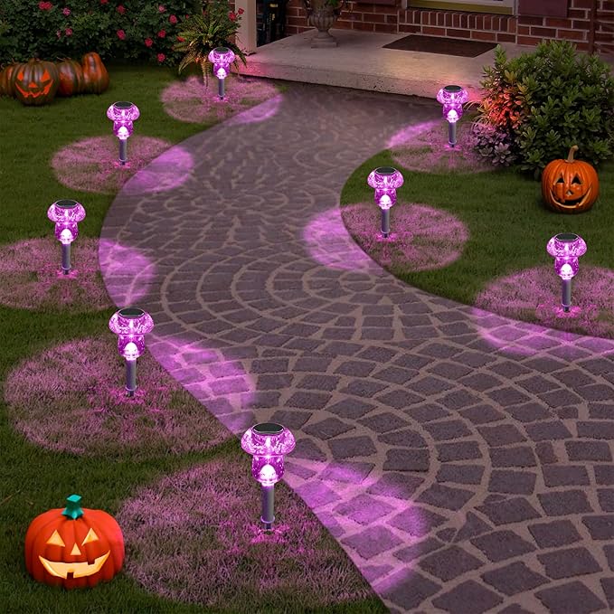 Solar Lights Outdoor, 8 Pack Mushroom Lights Outside Waterproof, Solar Powered LED Lighting for Garden, Yard, Landscape, Path, Pathway, Lawn, Walkway, Driveway, Backyard Halloween Decor (Purple)