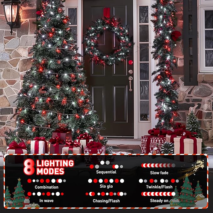 JMEXSUSS 200 LED Red and White Christmas Lights Outdoor, 66ft Halloween String Lights Indoor Clear Wire, Christmas Tree Lights Plug in for Bedroom Tree Christmas Party Decorations