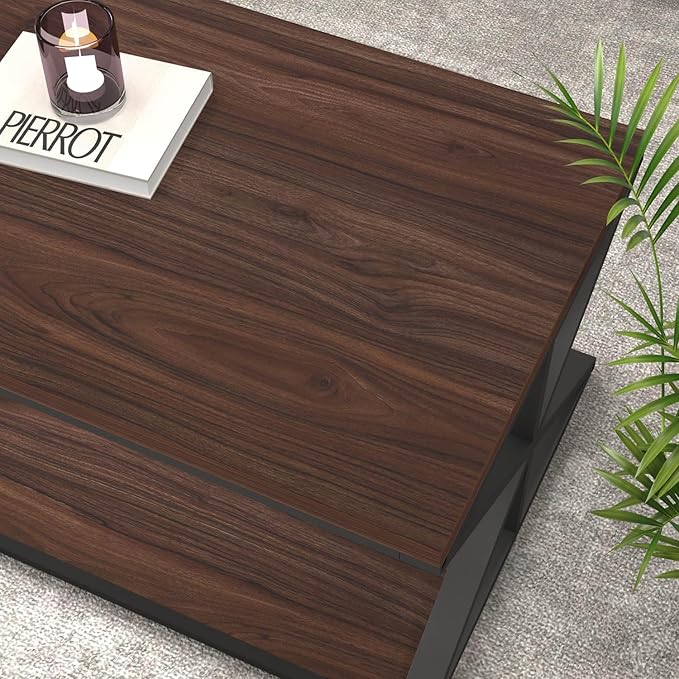 Launica Coffee Table with Storage, Modern Living Room Table, Minimalist Rectangle Center Table, Industrial Vintage Wood Tea Tables, 39 Inch, Walnut