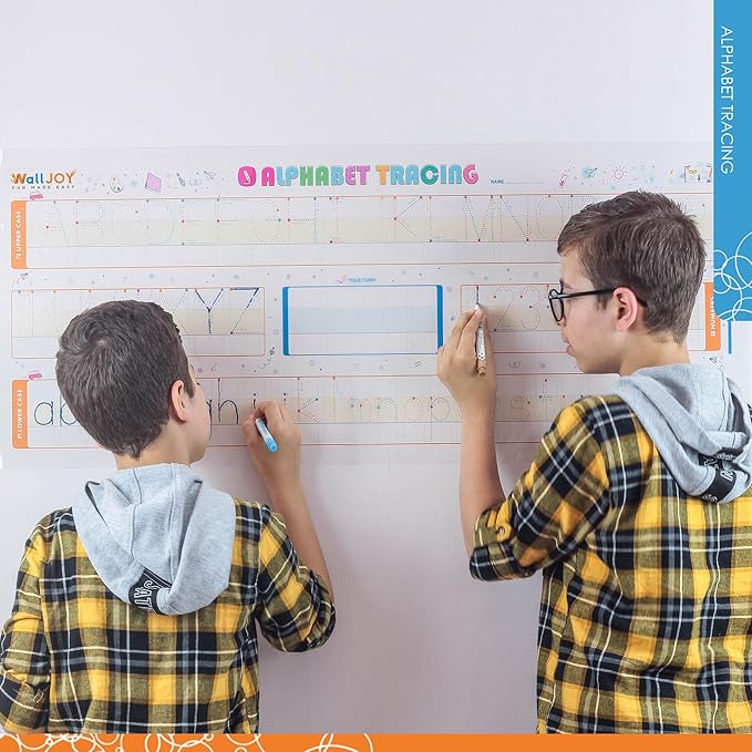 Large Handwriting Practice Dry Erase Board – 42x16” Alphabet Tracing, Reusable Writing Board for Kids, Adhesive-Free Clear Whiteboard Sticks to Any Smooth Surface, for Home & Classroom