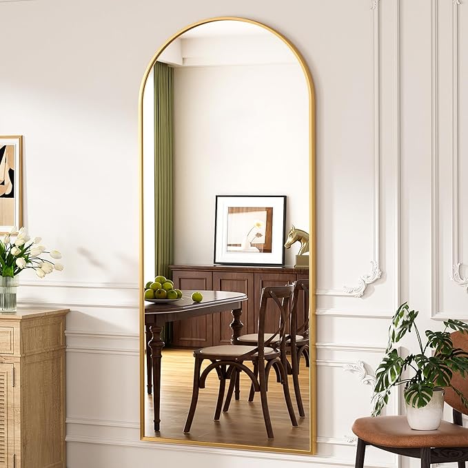 Full Length Mirror, 71"x30" Arched Floor Length Mirror, Oversized Standing Mirror, Hanging or Leaning Against Wall Mounted Mirrors, Large Full Body Mirrors with Aluminum Frame for Bedroom (Gold)