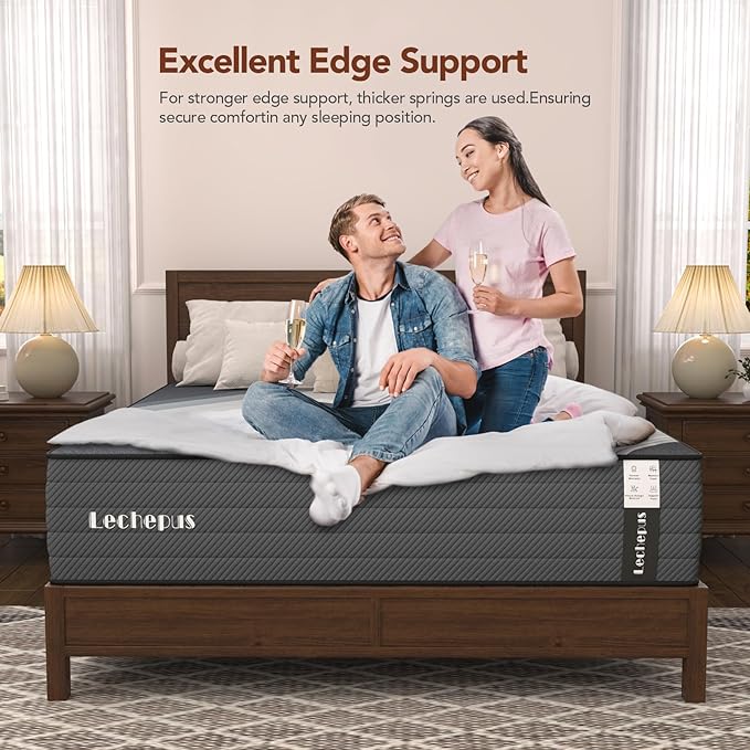 California King Mattress 10 Inch,Lechepus 5-Zone Medium Firm Mattress with Lumbar & Shoulder Support, Hybrid for Pressure Relief ,Edge Support & Motion Isolation, Fiberglass Free & CertiPUR-US
